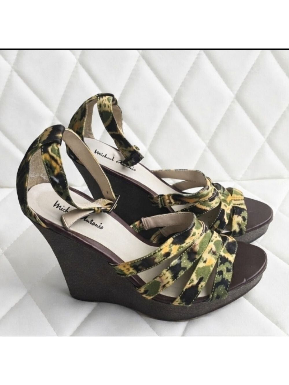 Michael Antonio Women's Strappy Camouflage Patterned Wedge Sandals - Size 6.5